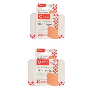 Lot of 2 American Red Cross Travel Tin Adhesive Bandages 30 Count Latex Free